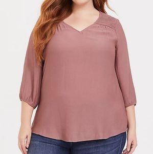 WALNUT SMOCKED CREPE BLOUSE (D1)